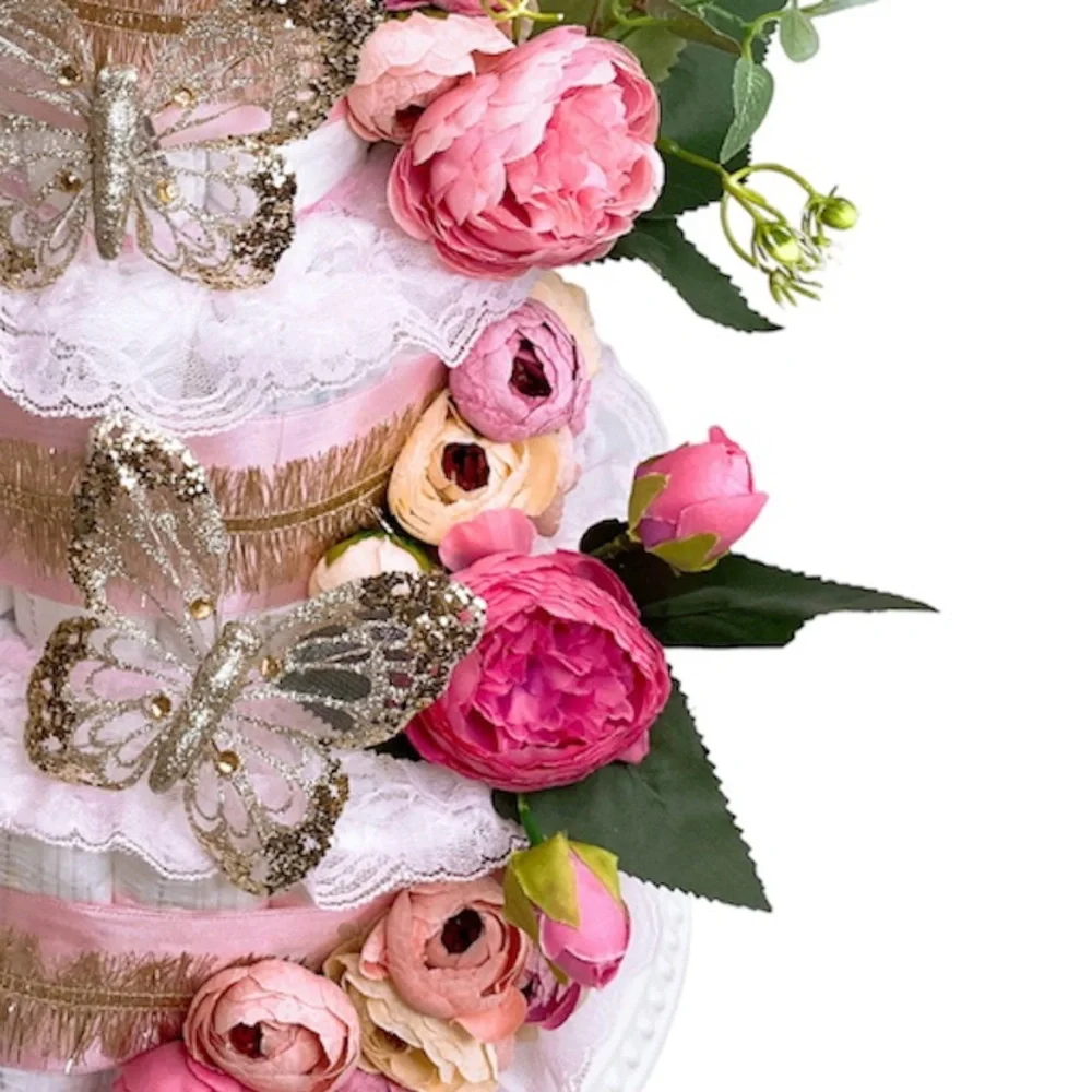 Butterfly Diaper Cake, Peonies Diaper Cake